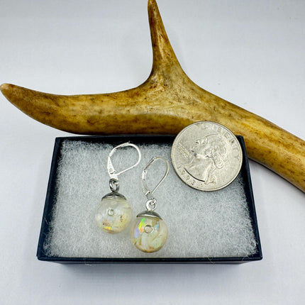 Vintage White Fire Floating Opal Earrings 925 Sterling Silver Lever backs