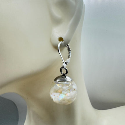 Vintage White Fire Floating Opal Earrings 925 Sterling Silver Lever backs