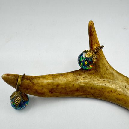 Vintage Black Fire Floating Opal Earrings Gold 925 Sterling Silver Lever backs