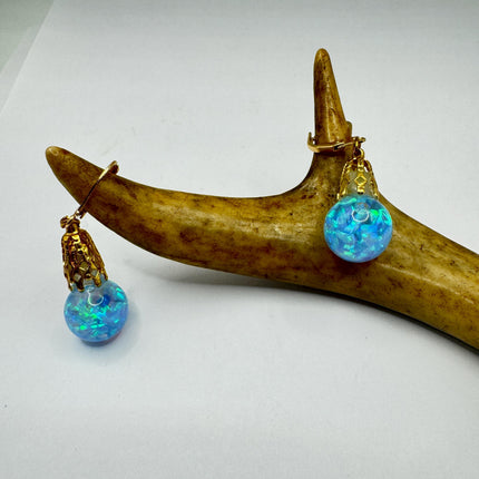 Vintage Black Fire Floating Opal Earrings Gold 925 Sterling Silver Lever backs