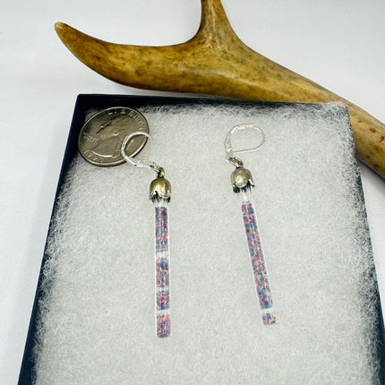 Vintage Black Fire Floating Opal Earrings 925 Sterling Silver Lever backs
