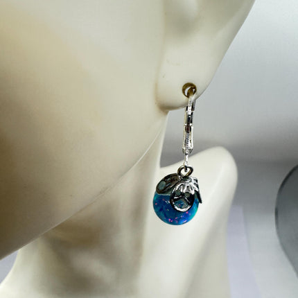 Vintage Black Fire Floating Opal Earrings 925 Sterling Silver Lever backs