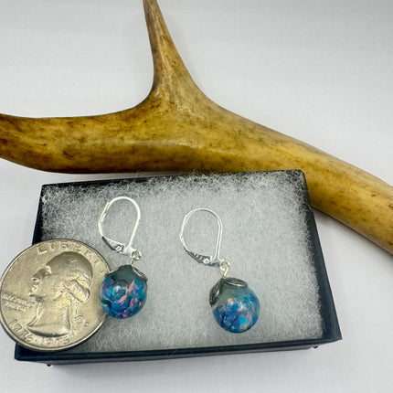 Vintage Black Fire Floating Opal Earrings 925 Sterling Silver Lever backs