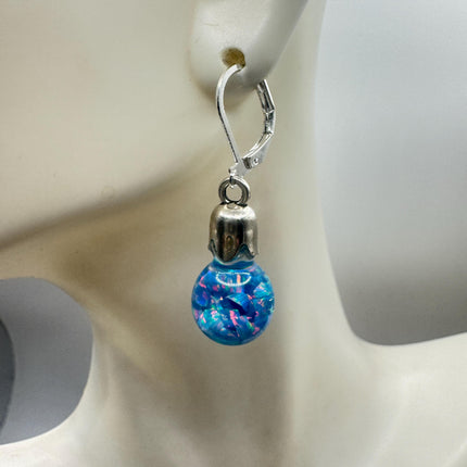 Vintage Black Fire Floating Opal Earrings 925 Sterling Silver Lever backs