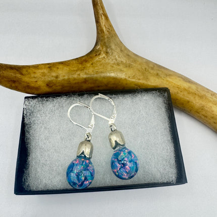 Vintage Black Fire Floating Opal Earrings 925 Sterling Silver Lever backs