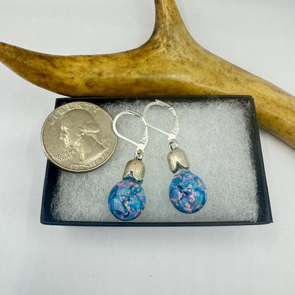Vintage Black Fire Floating Opal Earrings 925 Sterling Silver Lever backs