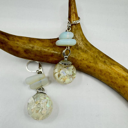 Vintage White Fire Floating Opal Earrings 925 Sterling Silver Lever backs