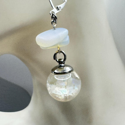 Vintage White Fire Floating Opal Earrings 925 Sterling Silver Lever backs