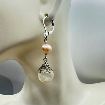 Vintage White Fire Floating Opal Earrings 925 Sterling Silver Lever backs