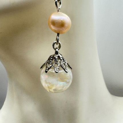 Vintage White Fire Floating Opal Earrings 925 Sterling Silver Lever backs