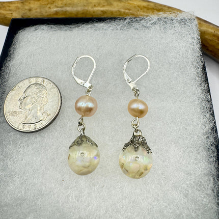 Vintage White Fire Floating Opal Earrings 925 Sterling Silver Lever backs