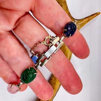Vintage Gemstone Scarab Bracelet Gold Filled Egyptian Revival
