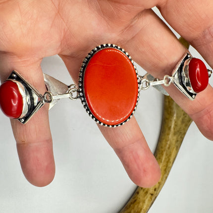 Vintage Red Glass Silver Toggle Bracelet Silver Bronze