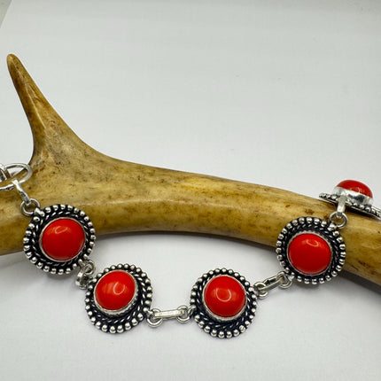 Vintage Red Glass Silver Toggle Bracelet Silver Bronze