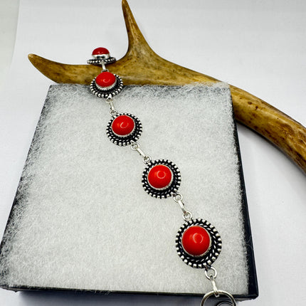 Vintage Red Glass Silver Toggle Bracelet Silver Bronze