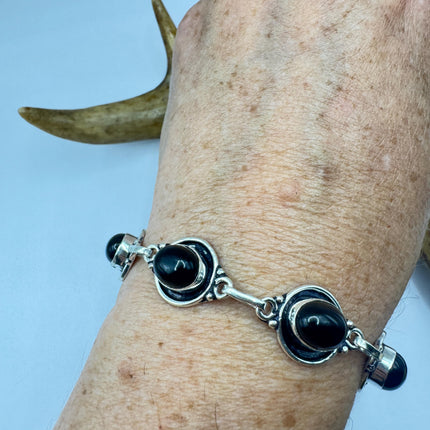 Vintage Black Onyx Toggle Bracelet Silver Bronze