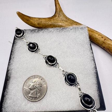 Vintage Black Onyx Toggle Bracelet Silver Bronze