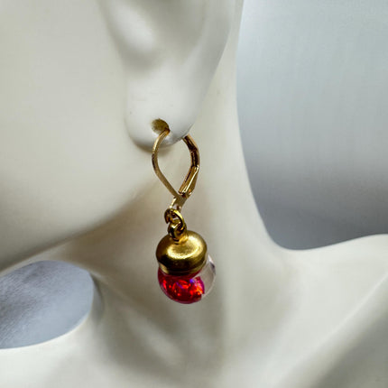 Vintage Pink Fire Floating Opal Earrings Gold Bronze Lever backs