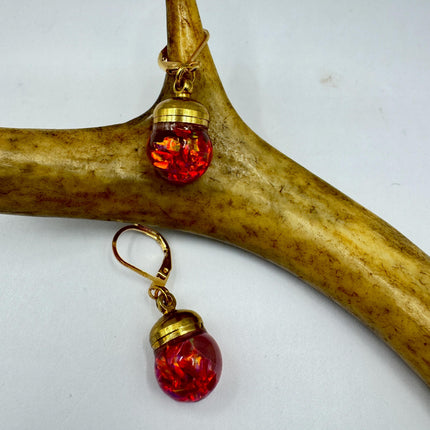Vintage Pink Fire Floating Opal Earrings Gold Bronze Lever backs
