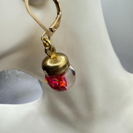 Vintage Pink Fire Floating Opal Earrings Gold Bronze Lever backs