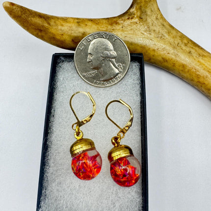Vintage Pink Fire Floating Opal Earrings Gold Bronze Lever backs