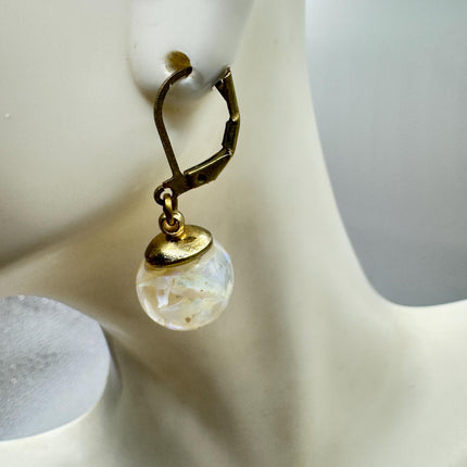 Vintage White Fire Floating Opal Earrings Gold Bronze Lever backs