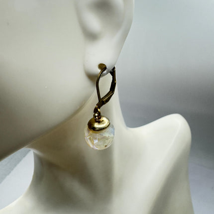 Vintage White Fire Floating Opal Earrings Gold Bronze Lever backs