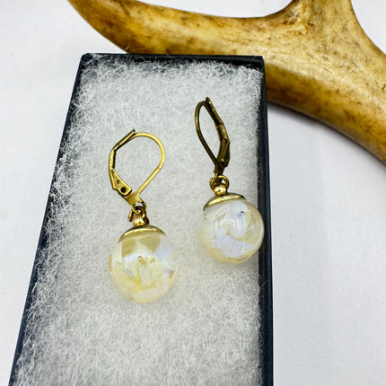 Vintage White Fire Floating Opal Earrings Gold Bronze Lever backs