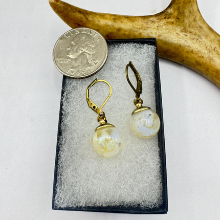 Vintage White Fire Floating Opal Earrings Gold Bronze Lever backs