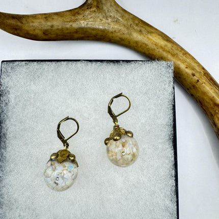 Vintage White Fire Floating Opal Earrings Gold Bronze Lever backs