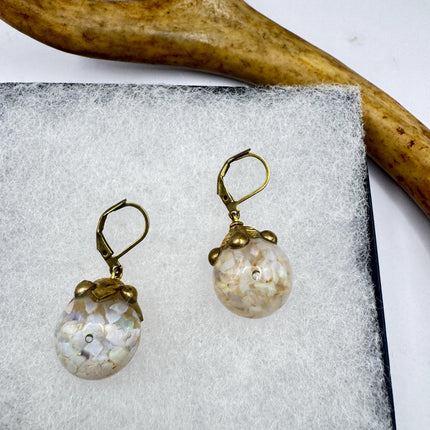 Vintage White Fire Floating Opal Earrings Gold Bronze Lever backs