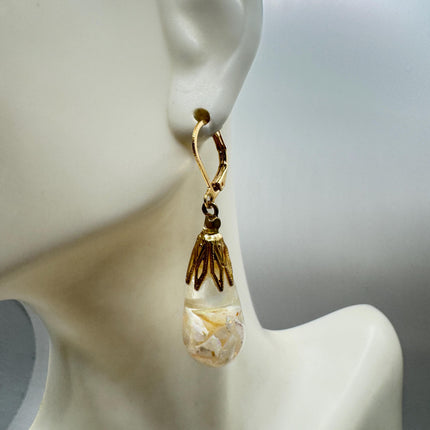 Vintage White Fire Floating Opal Earrings Gold Bronze Lever backs