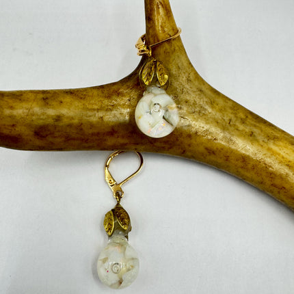 Vintage White Fire Floating Opal Earrings Gold Bronze Lever backs