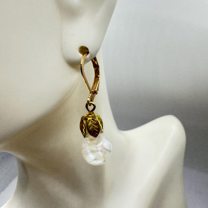 Vintage White Fire Floating Opal Earrings Gold Bronze Lever backs