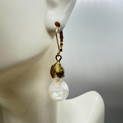Vintage White Fire Floating Opal Earrings Gold Bronze Lever backs