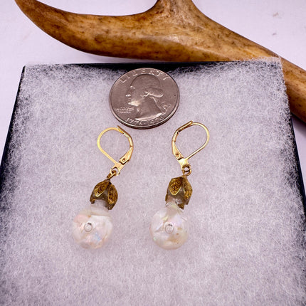 Vintage White Fire Floating Opal Earrings Gold Bronze Lever backs