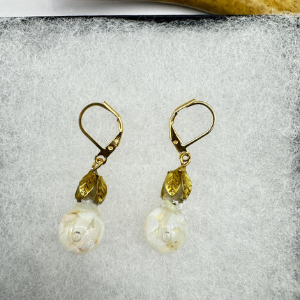 Vintage White Fire Floating Opal Earrings Gold Bronze Lever backs