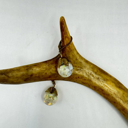 Vintage White Fire Floating Opal Earrings Gold Bronze Lever backs