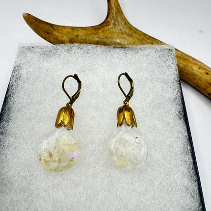 Vintage White Fire Floating Opal Earrings Gold Bronze Lever backs