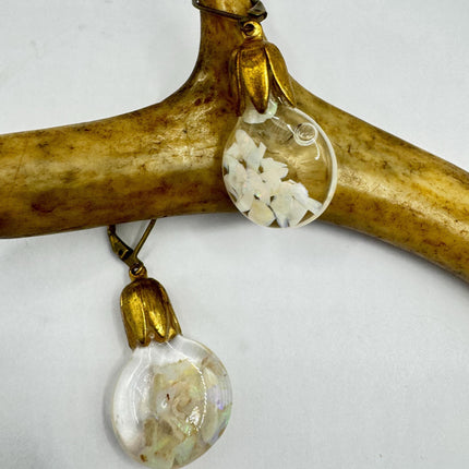 Vintage White Fire Floating Opal Earrings Gold Bronze Lever backs
