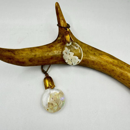 Vintage White Fire Floating Opal Earrings Gold Bronze Lever backs