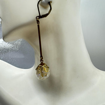 Vintage White Fire Floating Opal Earrings Gold Bronze Lever backs
