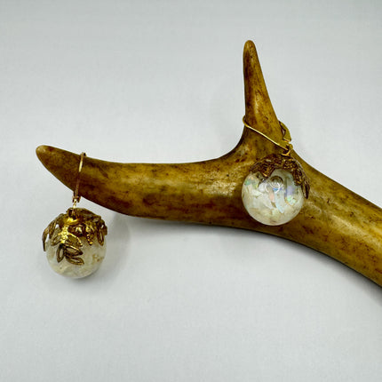 Vintage White Fire Floating Opal Earrings Gold Bronze Lever backs