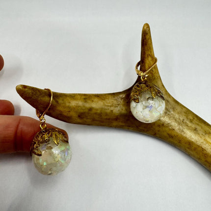 Vintage White Fire Floating Opal Earrings Gold Bronze Lever backs