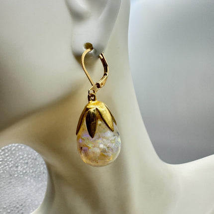 Vintage Black Fire Floating Opal Earrings Gold 925 Sterling Silver Lever backs