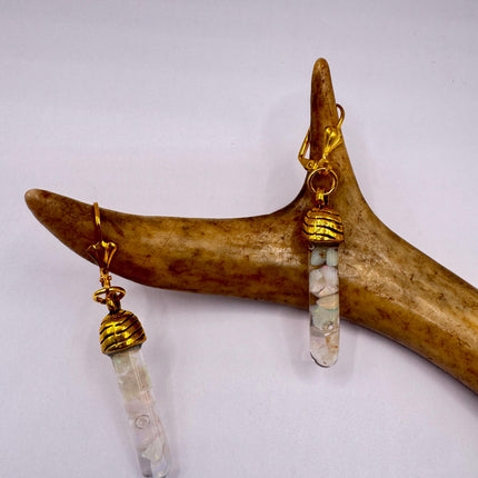 Vintage White Fire Floating Opal Earrings Gold Bronze Lever backs