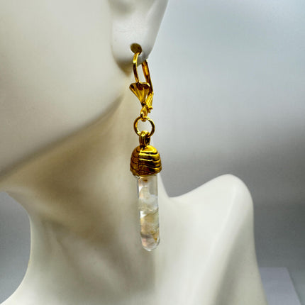 Vintage White Fire Floating Opal Earrings Gold Bronze Lever backs