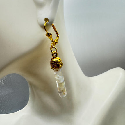 Vintage White Fire Floating Opal Earrings Gold Bronze Lever backs