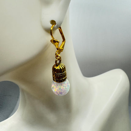 Vintage White Fire Floating Opal Earrings Gold Bronze Lever backs