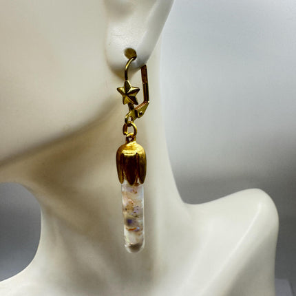 Vintage White Fire Floating Opal Earrings Gold Bronze Lever backs